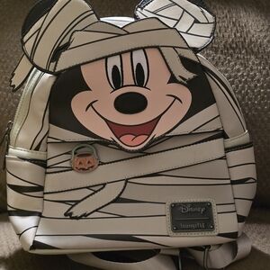 Loungefly Disney Mummy Mickey Mini Backpack - Black and White, Glows In Dark